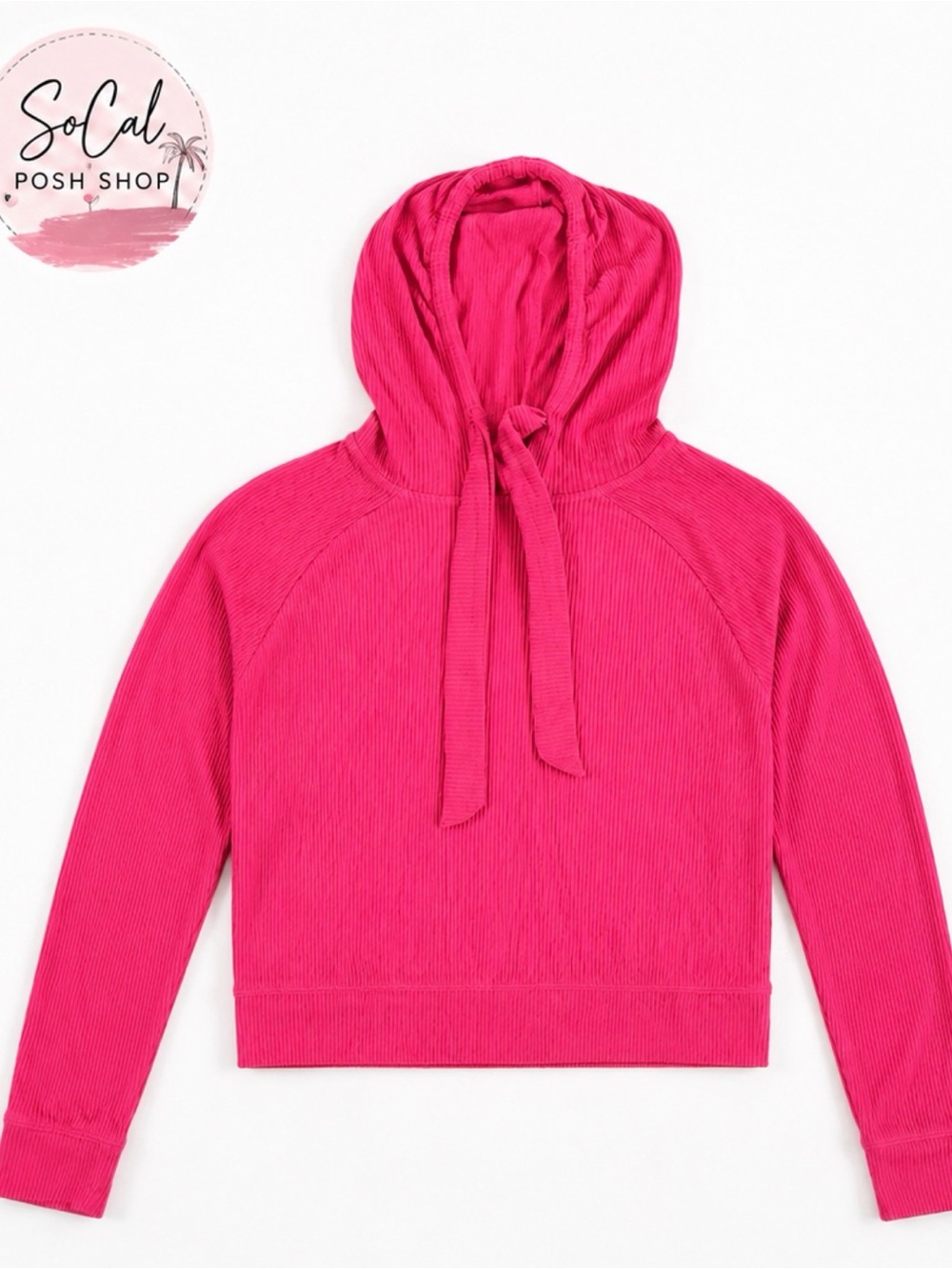 Free Press Nordstrom Pink Ribbed Cropped Pullover Hoodie Slouchy Knit Medium - Picture 2 of 6